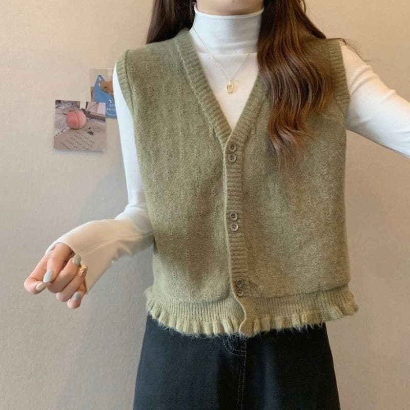 Primavera outono camisola colete de malha Cardigan feminino novo estilo moda Agaric borda curto colete exterior lã na mo