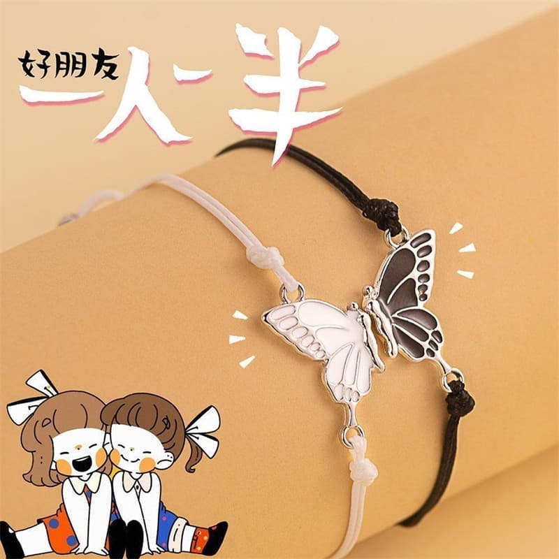 pulseira masculina pulseira Pulseira de borboleta tecida de desenho animado, fio de cera, tecido à mão, casal, amizade,