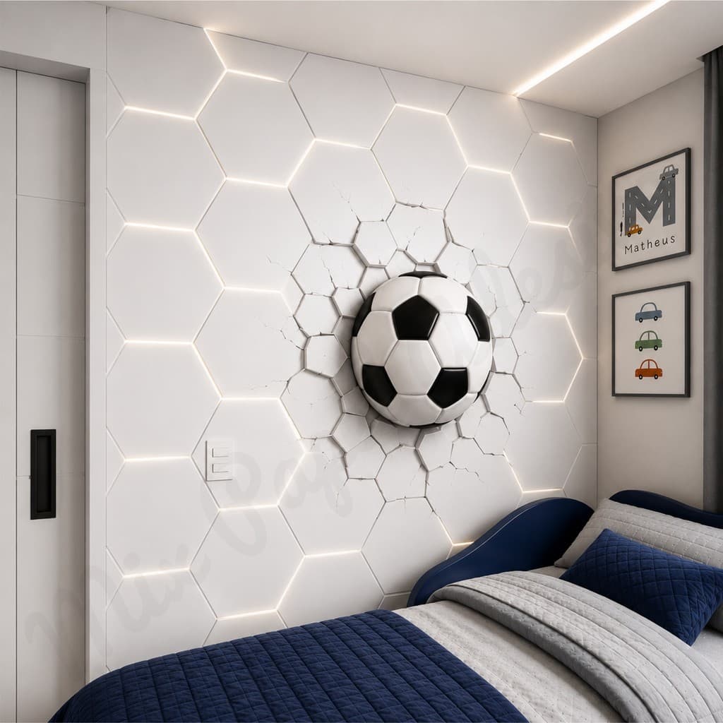 Papel De Parede para quarto do futbol Efeito Neon led.
