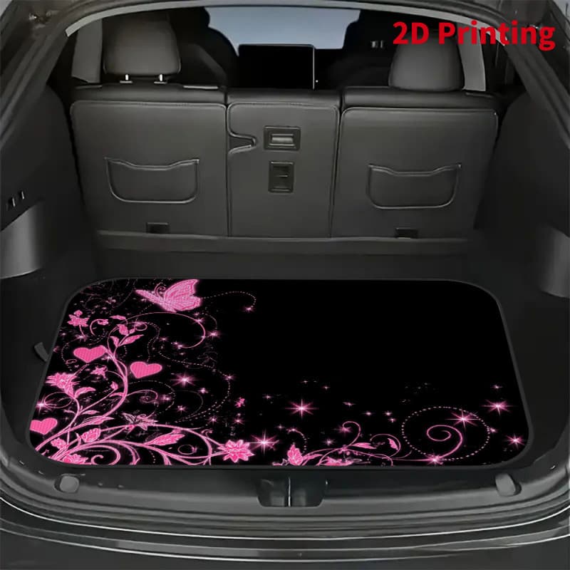 1 pacote de tapete de decoração de porta-malas de carro rosa borboleta flor amor ilustração adequada para SUV, forro de