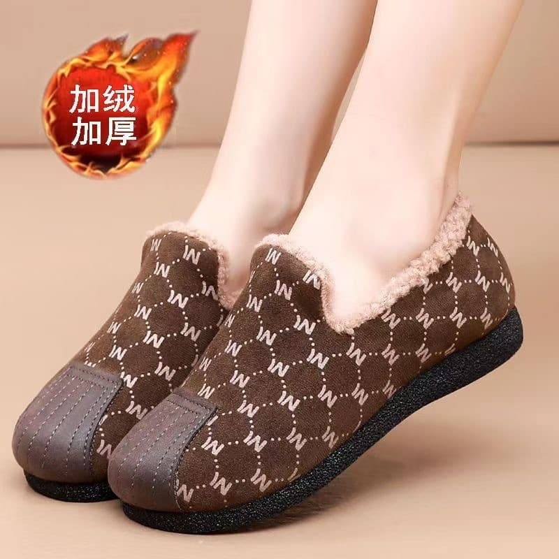 Sapatos de ervilhas de lã de lã feminino outono inverno moda All-Match quente deslizamento em sapatos planos de sola mac