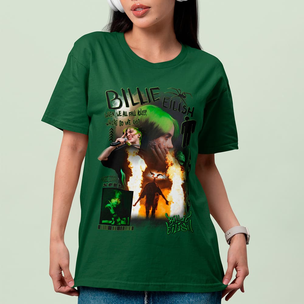 Blusa Feminina Cantora Billie Elish Frase T-shirt Urbana Camiseta Versátil Camisa Tendência Crt Unissex