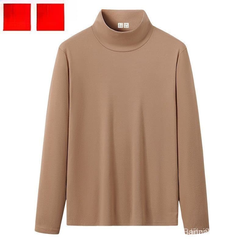Suéter de gola alta feminino da Uniqlo, feito de tecido de veludo escovado de alta qualidade, é quente e confortável de