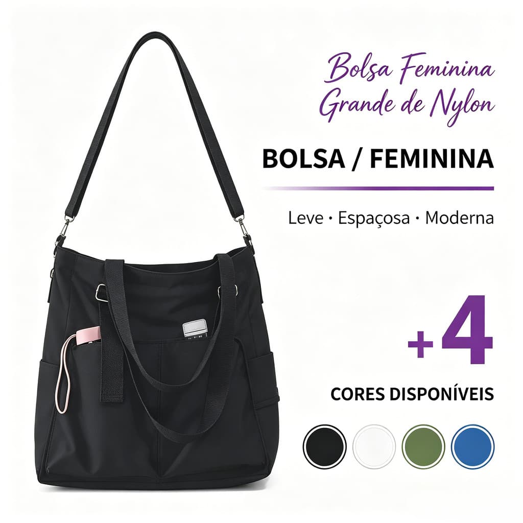 Bolsa de Ombro Casual Grande de Nylon para Mulheres, Bolsa Transversal Fashion