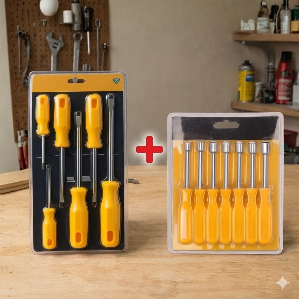 Conjunto chaves canhão 7 peças + kit fenda e phillips 6 peças para manutenção