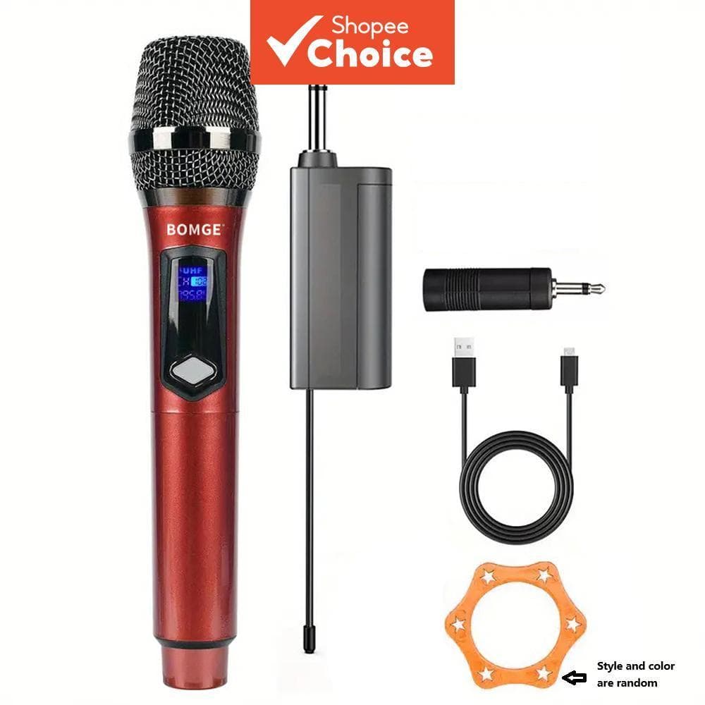 BOMGE Microfone Dinâmico de Mão Sem Fio com Receptor Recarregável para Karaokê