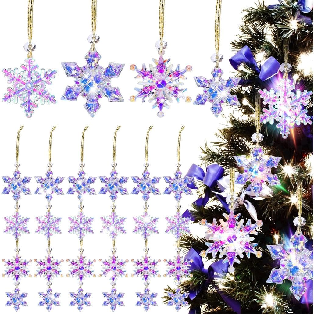 Leyndo 24 Peças de Cristais Iridescentes em Forma de Floco de Neve para Pendurar no Teto, Decorações de Inverno para Fes