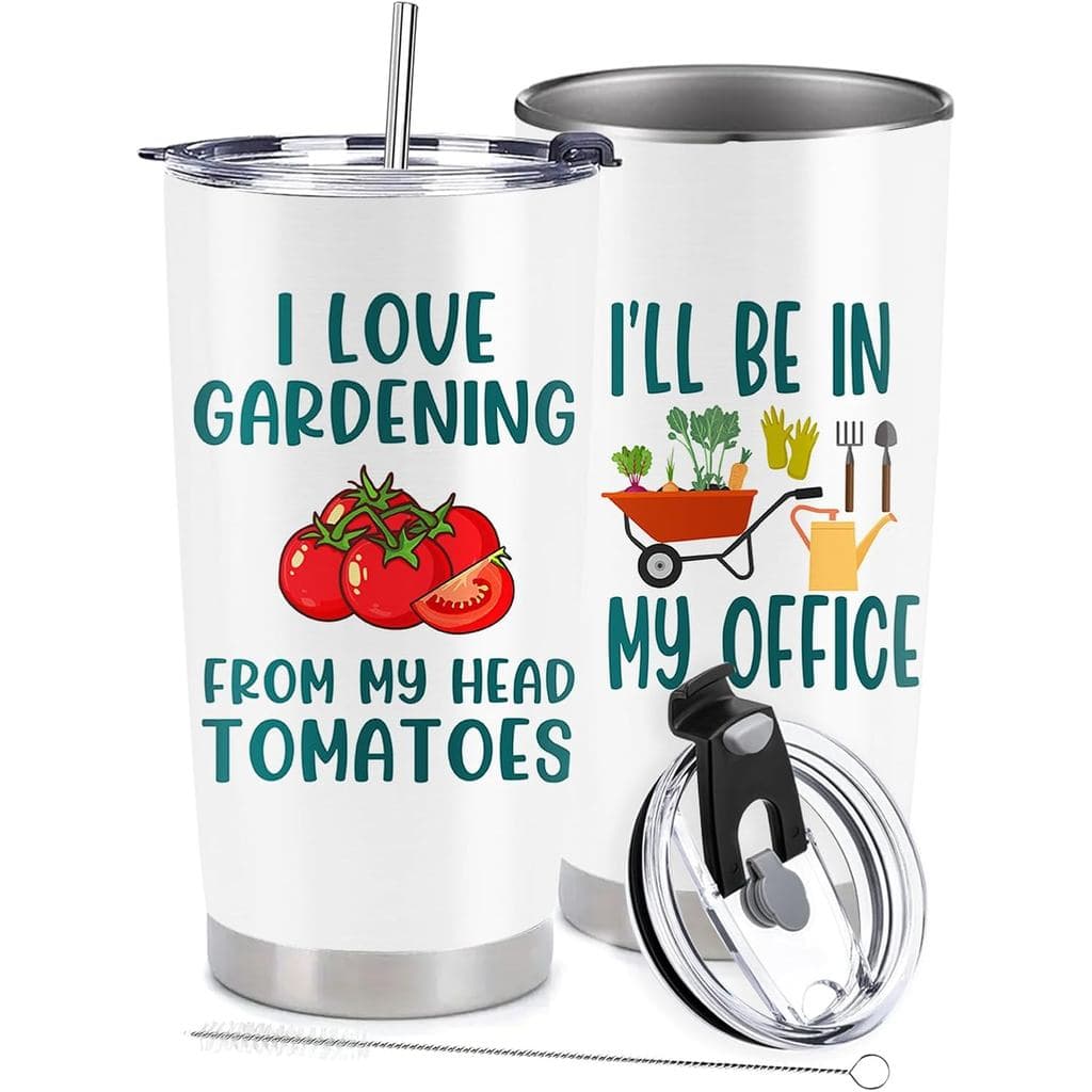 Presentes para Jardinagem - Presentes para Cultivo de Tomate e Vegetais - Copo Térmico de Aço Inoxidável com Isolamento