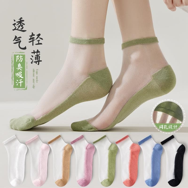 Zhu e meias femininas verão meias de vidro fino primavera outono desodorante absorvente de suor respirável verão cristal