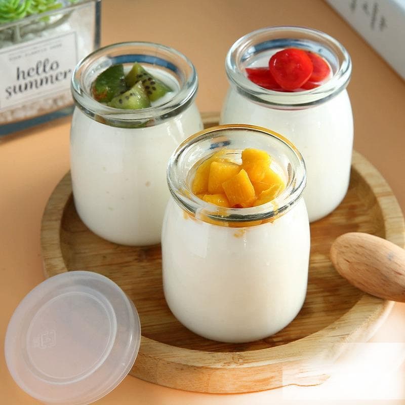 Garrafa de iogurte de vidro de qualidade alimentar com tampa pode ser cozido no vapor copo de pudim doméstico gelatina M