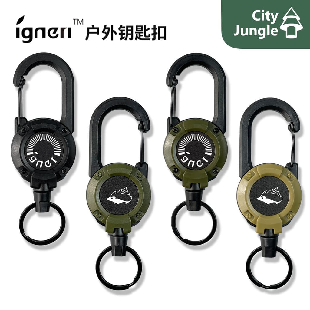 Igneri Little Hedgehog Fivela Acampamento Ao Ar Livre Enegrecido Estilo Tático Retrátil Mosquetão Chaveiro Fivela