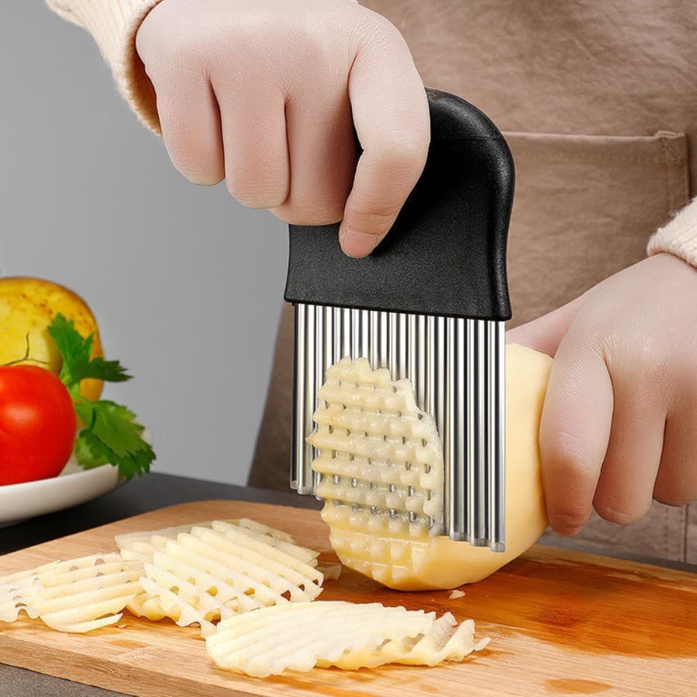 4 Em 1 Aço Inoxidável Batata Batatas Fritas Slicer Ondulado Ferramenta De Bordas Vegetais Frutas Faca Cortador Chopper