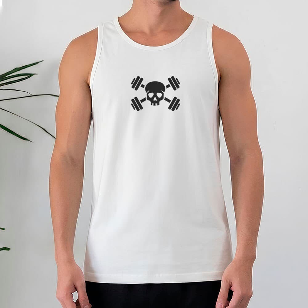 Camiseta Regata Masculina 100% Algodão Skull Halter Academia Fitness Treino Crossfit Streetwear