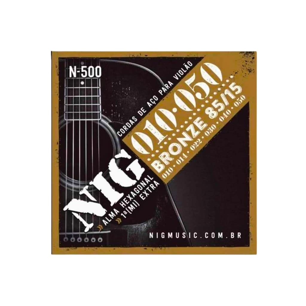 Encordoamento Violão Aço-bronze 85/15 010"-050" 1ª Corda (mí) Extra N500 Nig