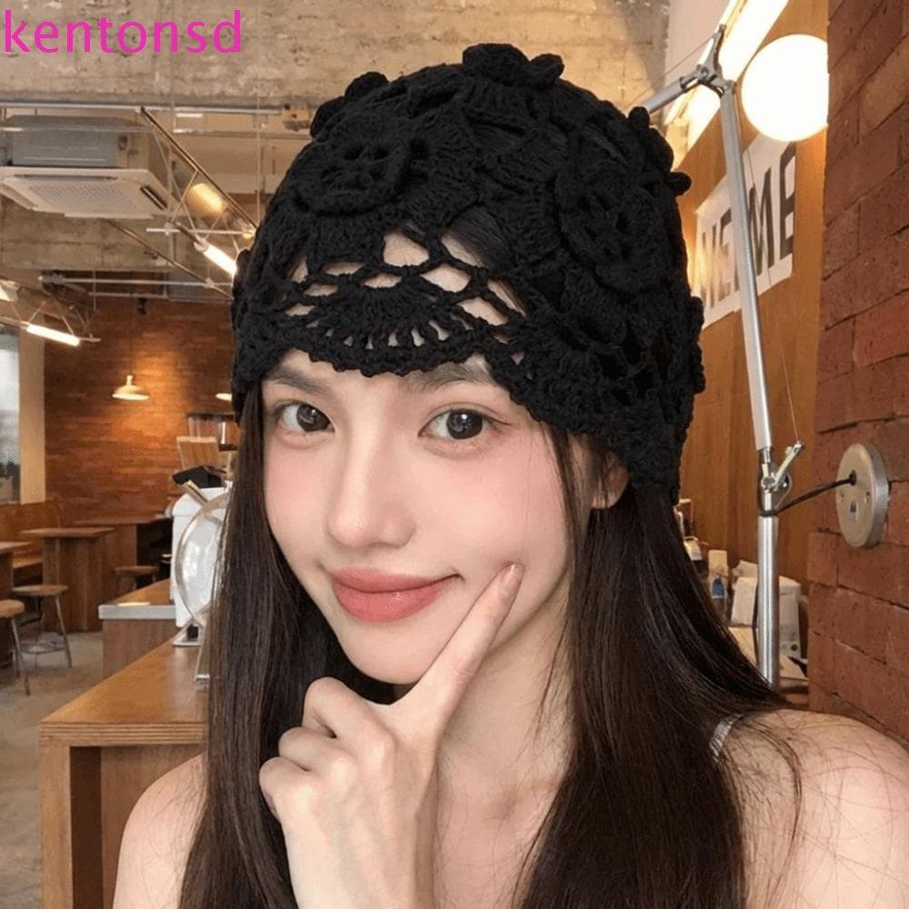 Gorro Oco KENTONSD , Chapéu De Malha De Flor De Crochê Fino Estilo Coreano , Boné Tecido Feito À Mão