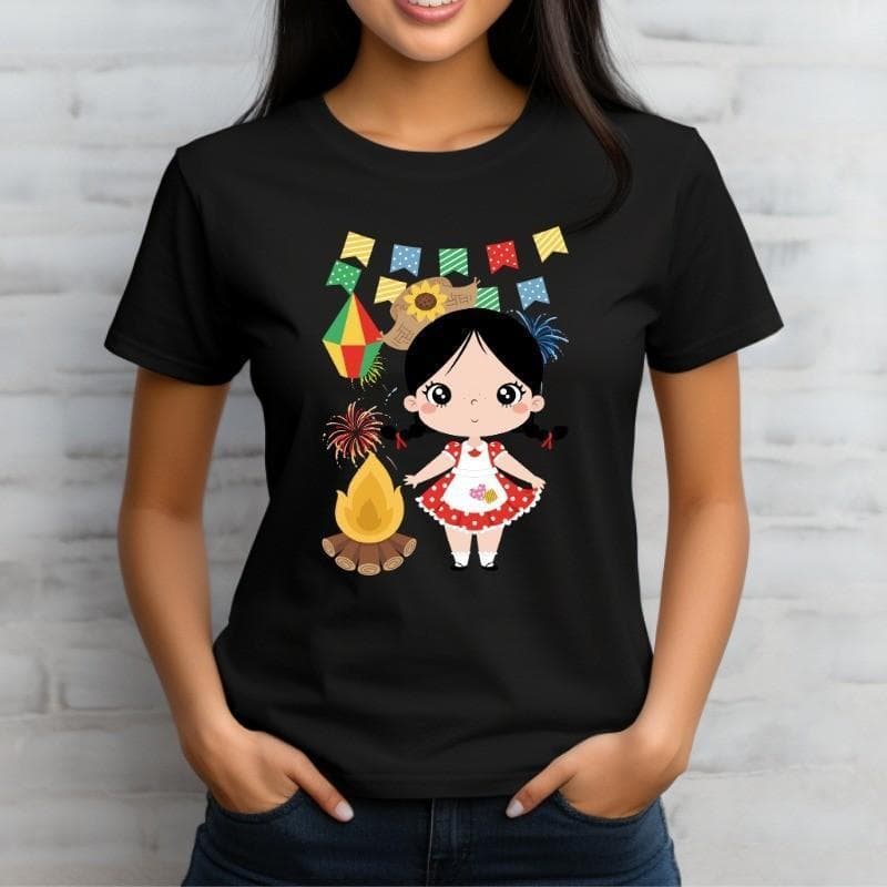 Camiseta feminina  festa junina arraiá são João bonecas personalizadas camisa