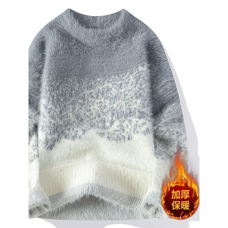 Outono inverno camisola masculina em torno do pescoço de uma peça velo engrossado camisola quente cor gradiente macio ce