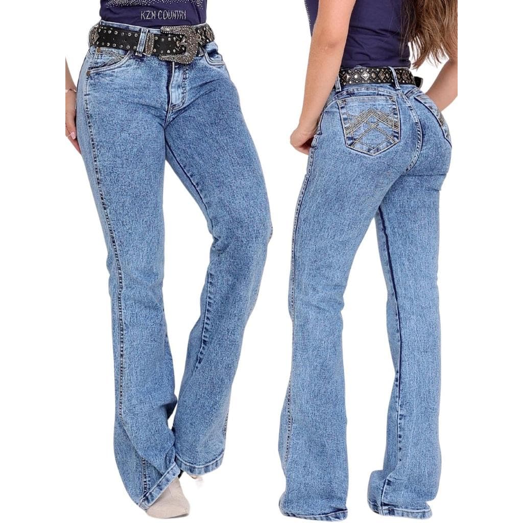Calça Country Jeans Feminina BASICA MARMORIZADA Cintura Alta com Lycra Linha PREMIUM