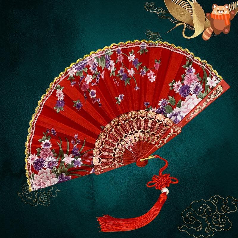 [AP] Leque Dobrável De Seda Asiática , Decoração De Casa Quarto Artesanal , Presente De Dança , Fãs Artesanais TH