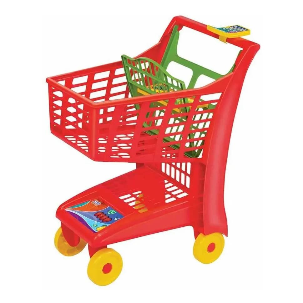 Carrinho De Compras Infantil Supermercado Vermelho Com Rodinhas Brinquedo Educativo