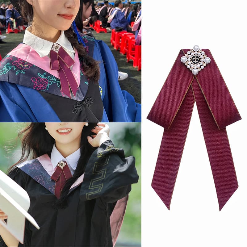 Uniforme de solteiro graduação foto arco decote acessórios vinho vermelho estilo japonês colar flor estilo Preppy unifor