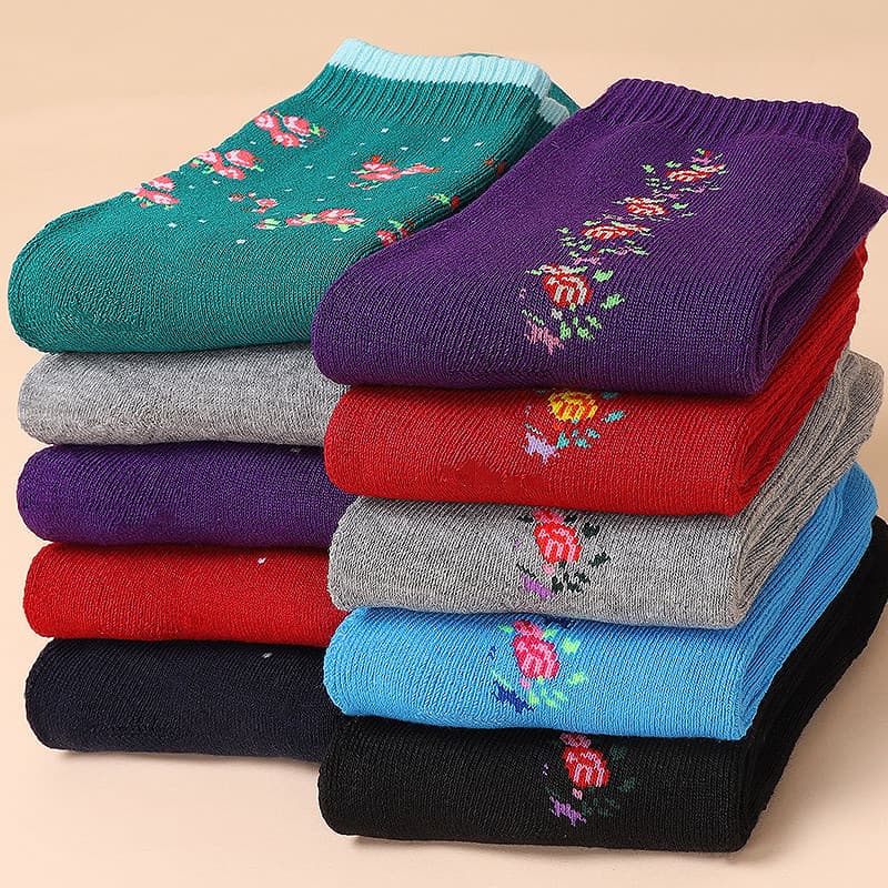 5-10 pares de forro de lã de inverno engrossado quente rosa flor Terry toalha meias femininas algodão boca solta tubo mé