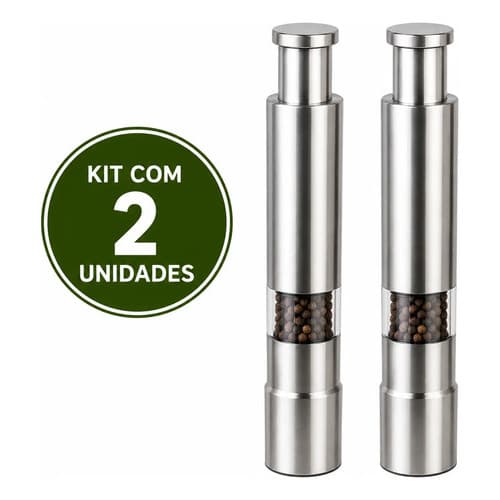 Kit 2 Moedores de Sal e Pimenta 2 em 1 em Aço Inoxidável