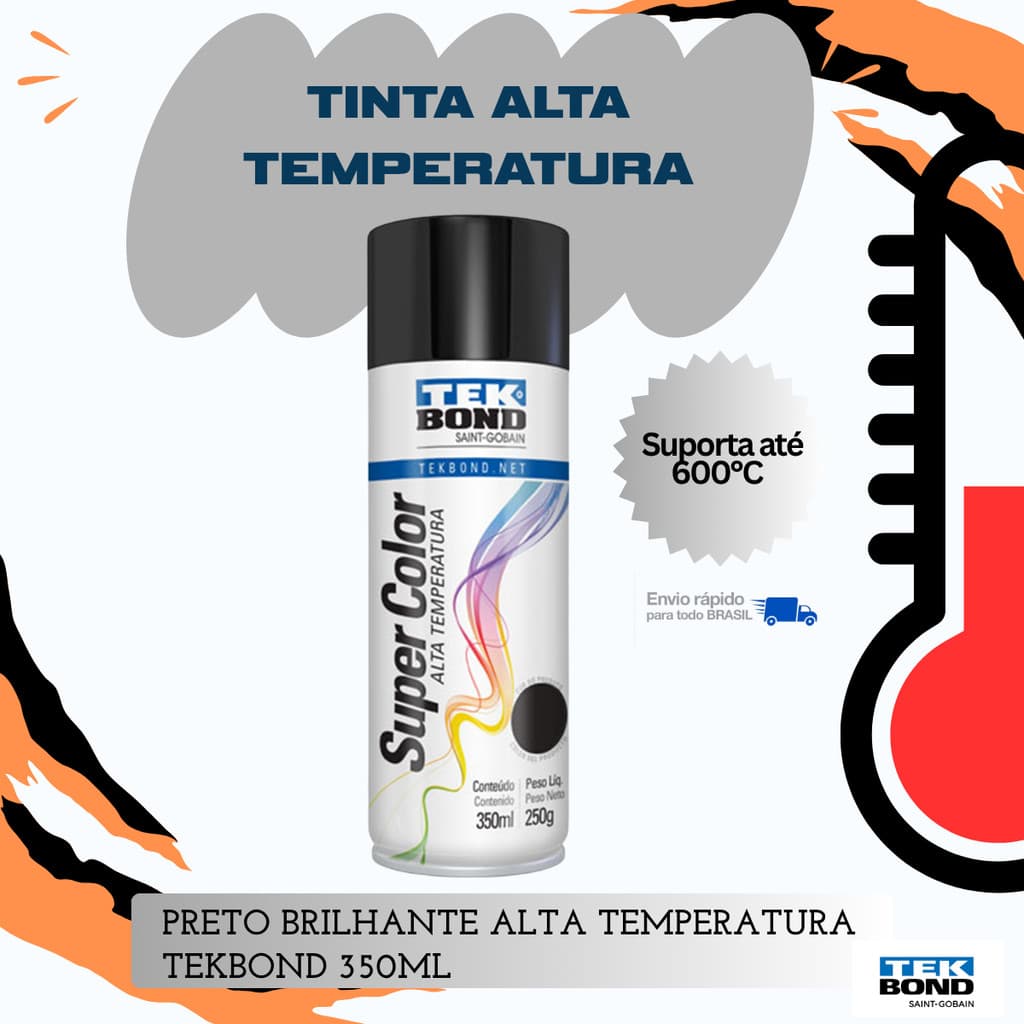 Tinta Spray Alta Temperatura 600ºc Tekbond Proteção Motor Preto Brilhante