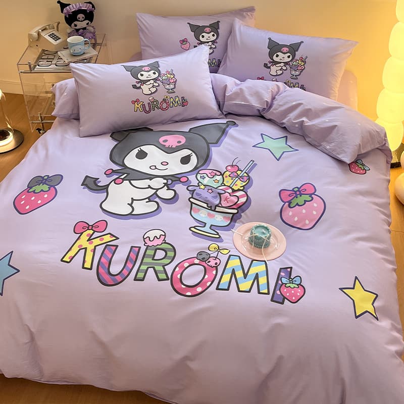 Kuromi 100 algodão conjunto de quatro peças dos desenhos animados puro algodão lençol colcha capa crianças bonito conjun