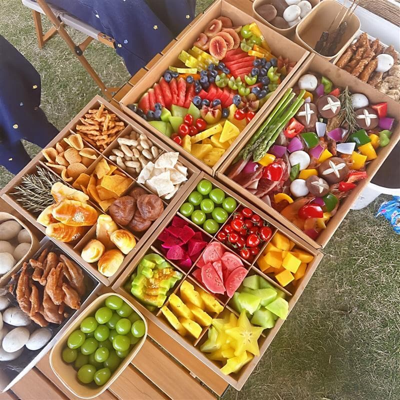 Caixa de piquenique descartável, compartimento portátil, formato de papel Kraft, lancheira de frutas, acampamento ao ar
