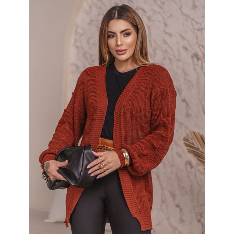 Casaco Manga Bufante Tricot Feminino LUANA LISO Tendência Inverno Fang Tricô Cardigan Manga Longa