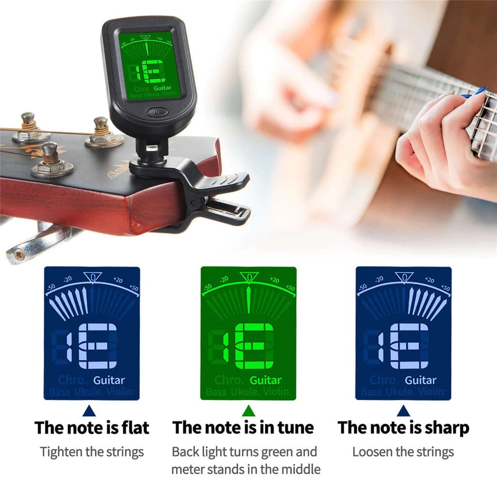 Afinador Digital Cromático Clip 360° para Violão Violino Guitarra Baixo Ukulele Cavaco