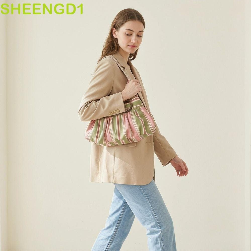 SHEENGD1 Bolsa De Ombro De Bolinhas , Sacola De Lona Fofa Estilo Coreano , Plissada Nas Axilas Da Moda Retrô