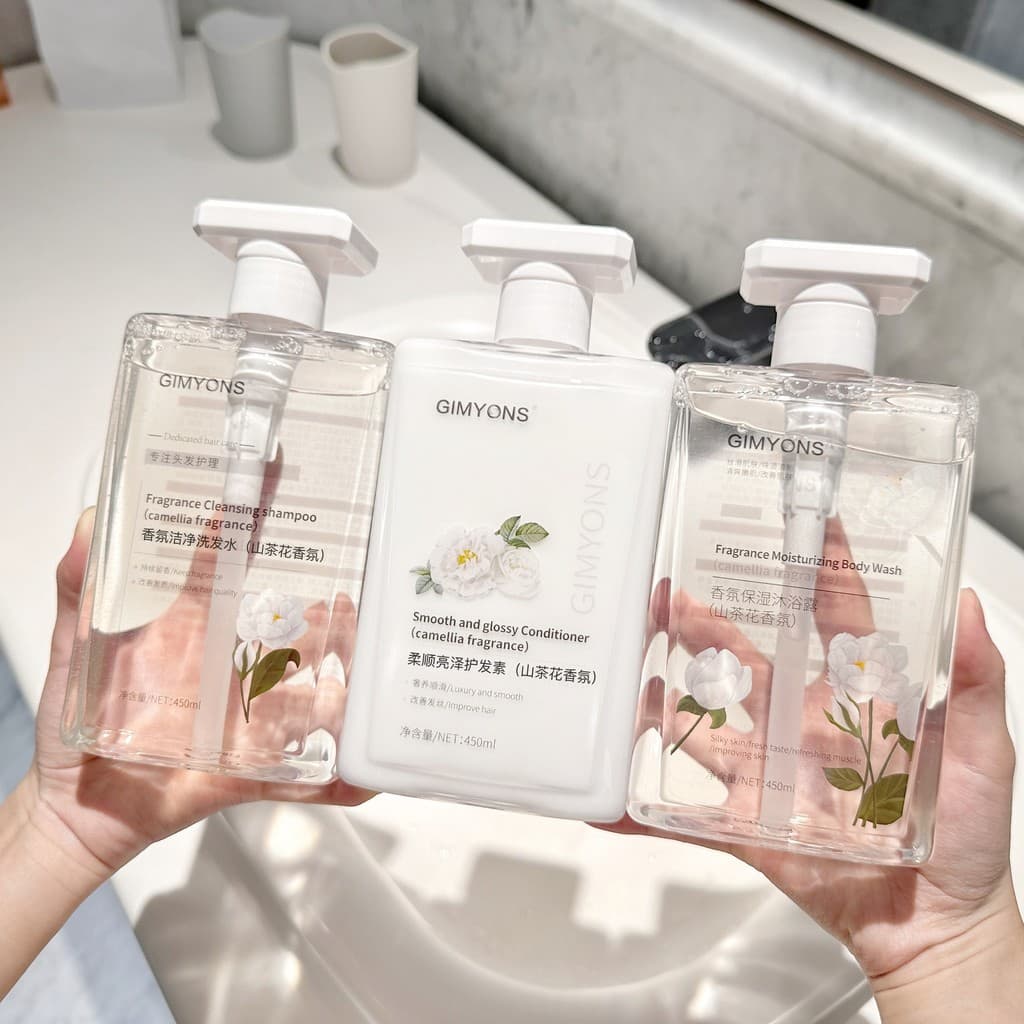 Xiaohongshu mesmo estilo camélia pêssego Shampoo condicionador conjunto de lavagem corporal fragrância de longa duração