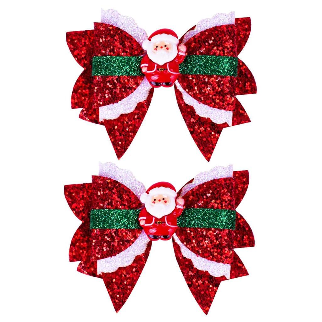 Glitter Christmas Hair Bows for Girls Santa Claus Hair Clips Handmade Alligator Hairpin Sparkly Sequin Hair Accessories