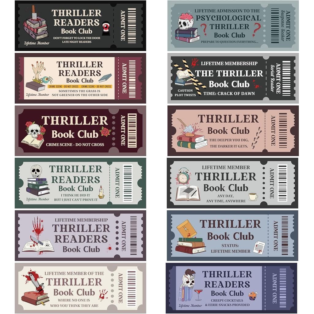 Laffact Halloween Thriller Book Club Bookmarks - 120 Horror Ticket Style Reading Tracker, Double-Sided Page Marker, Than