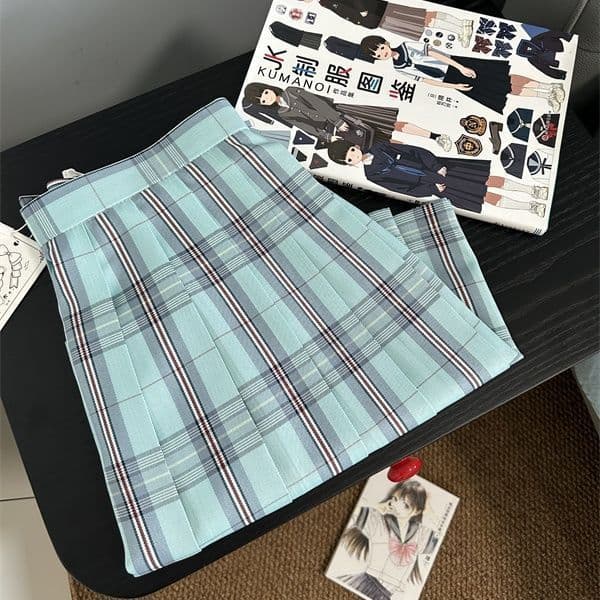 Odamachi jk Uniforme Saia Xadrez Original [Lihai] Estilo Preppy Feminino Saia Plissada Saia Curta Branco Verde Verão