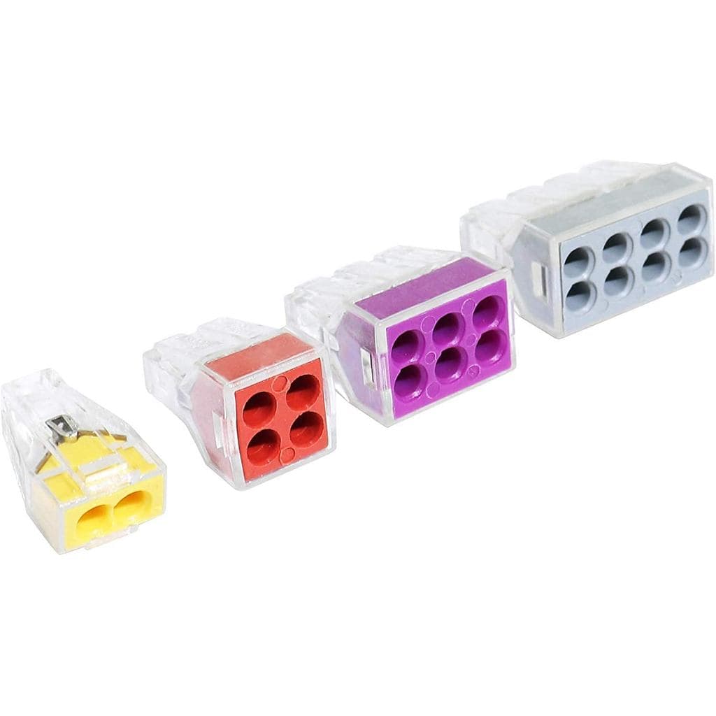 Push-in Wire Connector Wall-Nut 2/4/6/8 Port Conductor Combination Assortment Pack for Junction Boxes, Non-Twist Connect