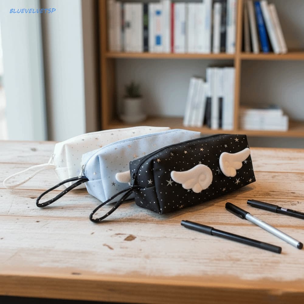 Estojo BLUEVELVETSP Wings Star Dots , Bolsa De Caneta Estilo Coreano De Grande Capacidade Y2k , Armazenamento De Mesa