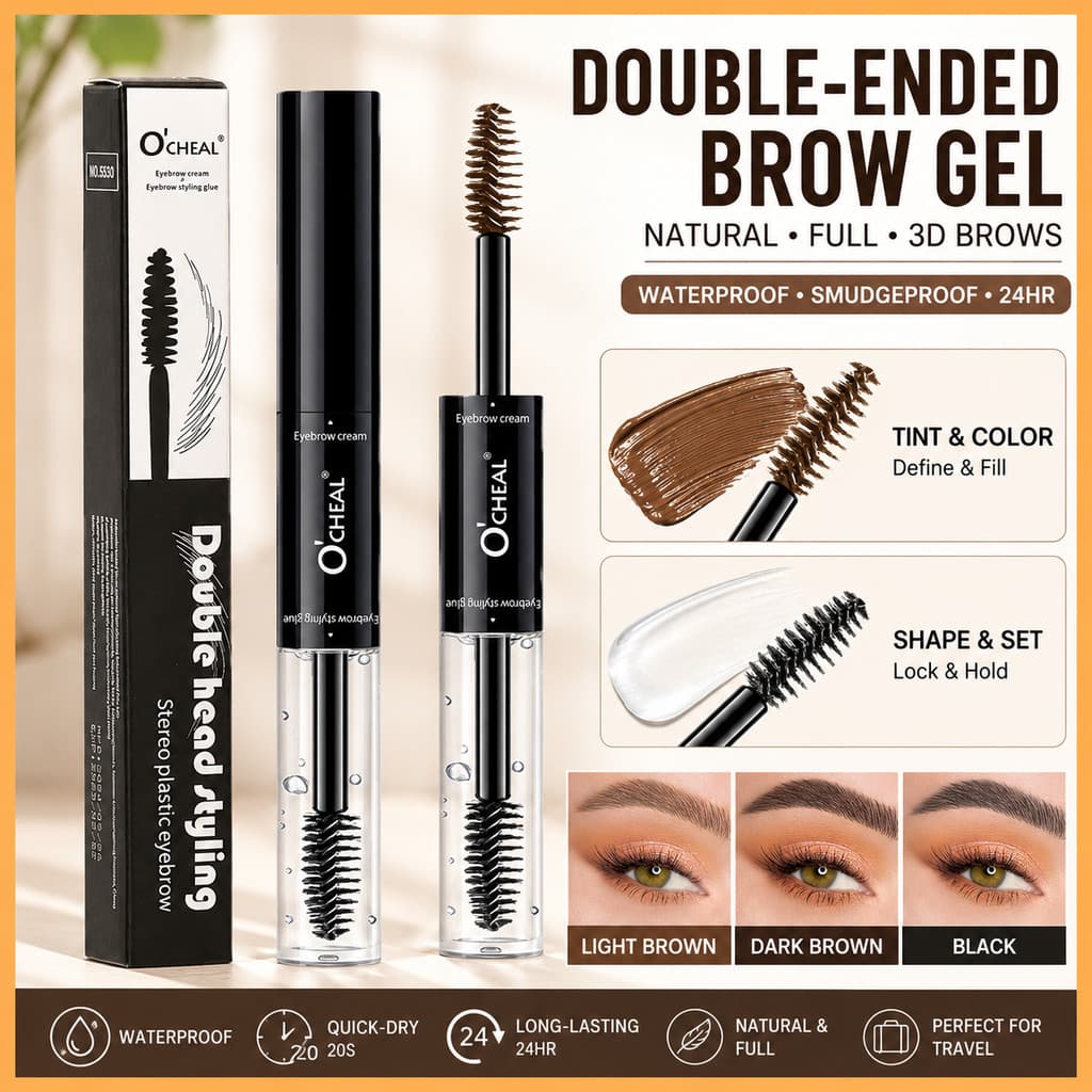 Gel De Sobrancelha Colorido De Ponta Dupla Cola À Prova D'água De Manchas Com Pincel Secagem Rápida 24HR Natural Full 3D