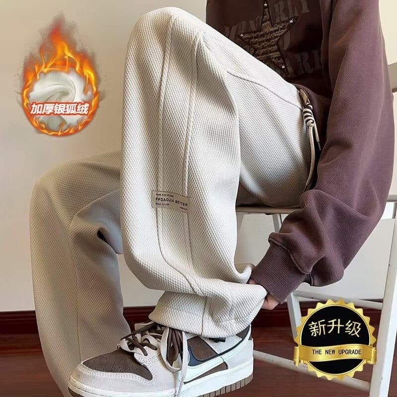 Waffle Sweatpants masculino primavera outono novo estilo Casual solto calças retas meninos Drape perna larga calças Plus