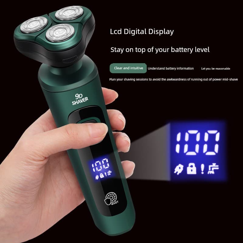 Barbeador elétrico inteligente LCD Display Digital três cabeças flutuante barbeador carregamento USB lavável Multi-funçã