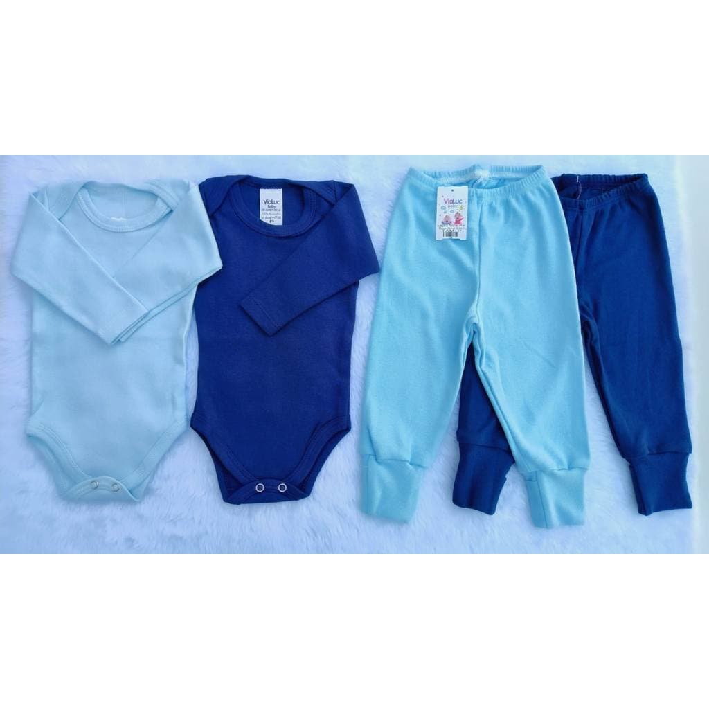 Kit Roupa Bebê Menino 2 Body Manga Longa e 2 Mijão Culote