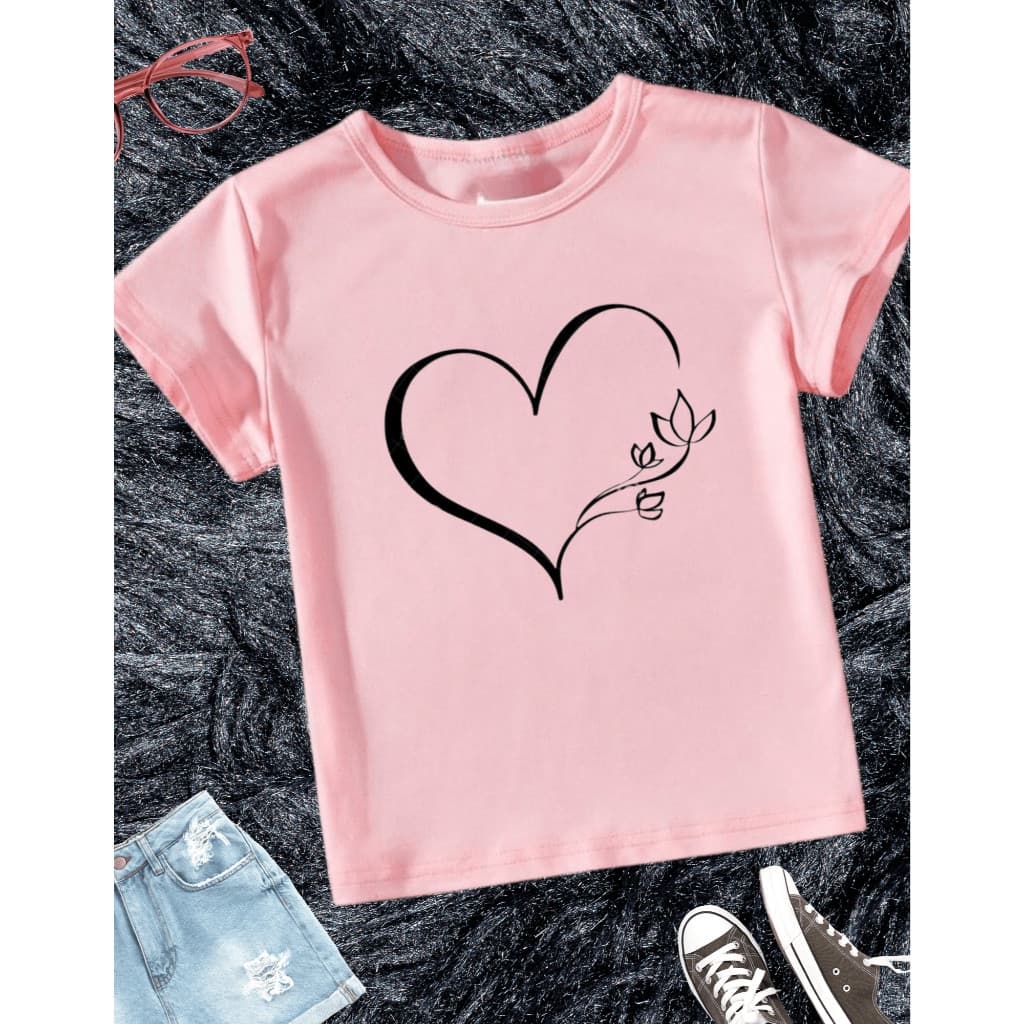 CAMISETA INFANTIL FEMININA CORAÇÃO, CAMISA 100% ALGODÃO,BLUSA MENINA