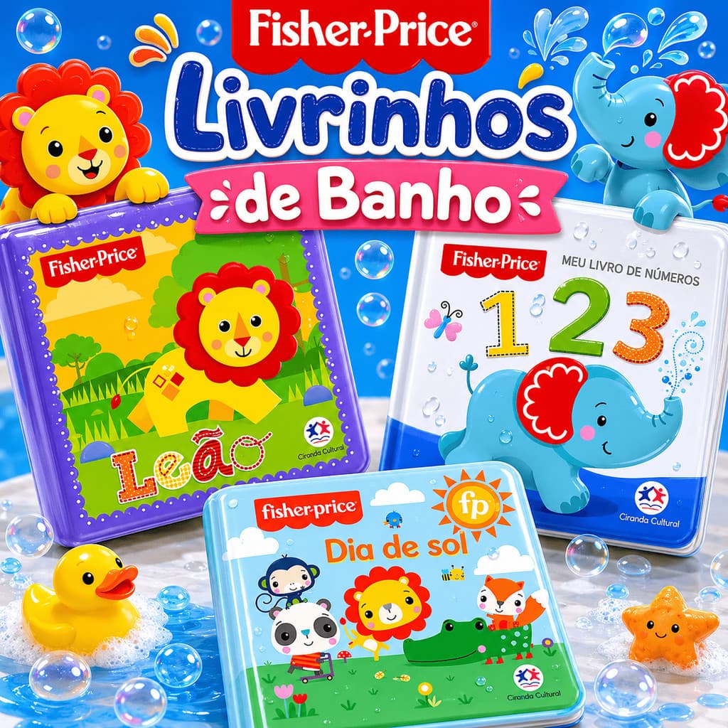 Livro De Banho Bebê Fisher Price Brinquedo Infantil Educativo Impermeável Capa Mole À Prova D’Água