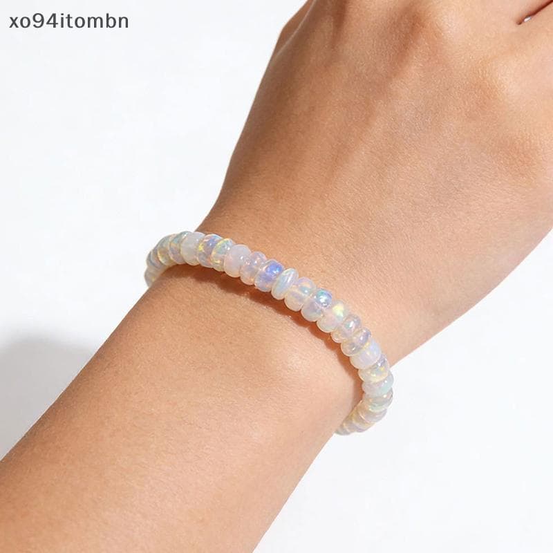 itens Opala Cristal Pulseira Feminina 8mm Pedra Natural Corda Esticável Joias Namorada Presente Moda Diária ite