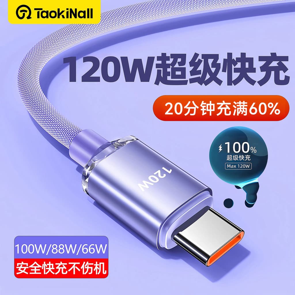 Taowantong Jingyao Dual Typec Cabo de carregamento Super rápido adequado para Huawei mate60/50pro/p70p40 Honor nova7 Xia