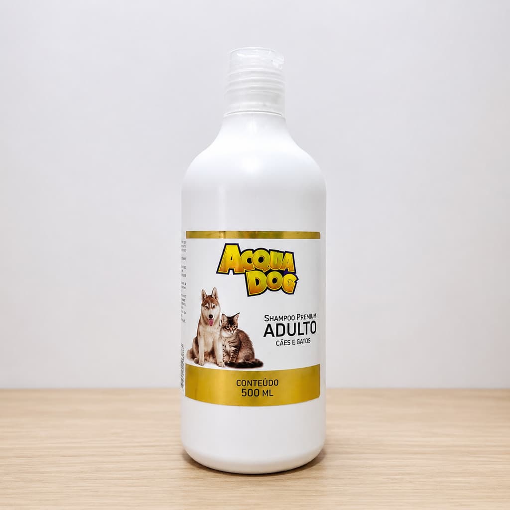 Shampoo Premium Adulto Aqua Dog 500ml Cães e Gatos Limpeza Suave Pelos Macios e Brilhantes