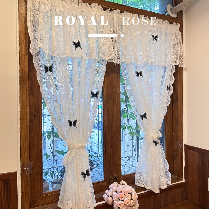 Tela de janela de renda sem perfuração cortina de gaze branca francesa Velcro borboleta decoração cortina de porta quart
