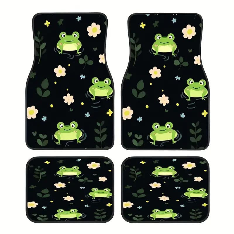 Conjunto de 4 peças, tapetes de carro estilo costura sapo fofo, tapete antiderrapante Universal, acessórios internos fác